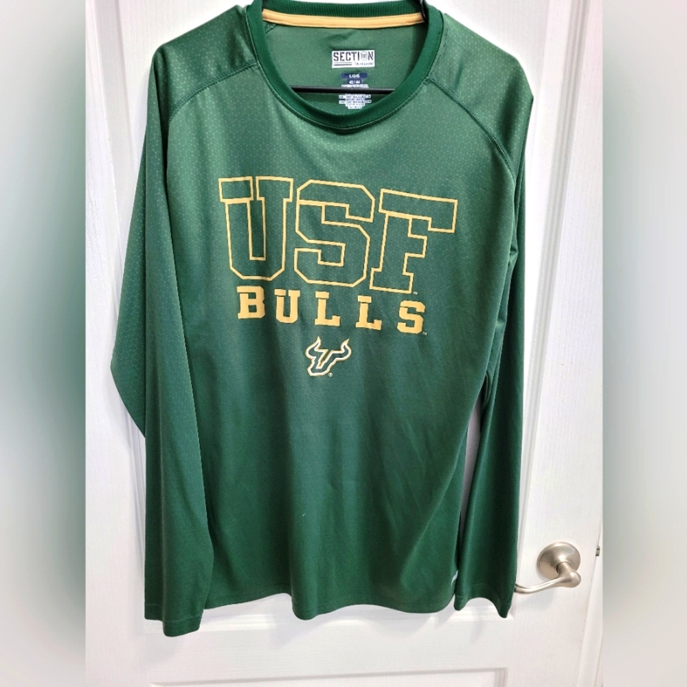 USF Bulls Mens Large 42/44 Green long sleeve shirt Section 101 Majestic